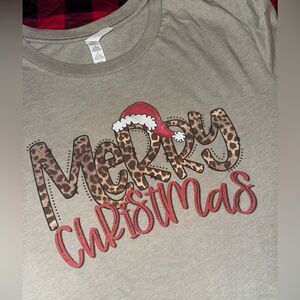 Merry Christmas long sleeve gray cuffed shirt SZ L